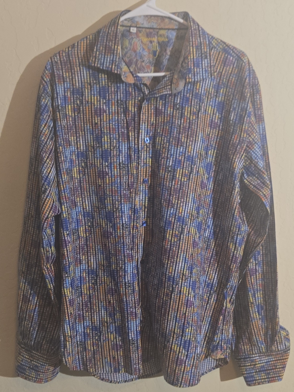 Men's Lightweight Striped Floral Shirt Jacket in Blue and Brown